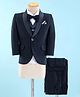 Robo Fry Full Sleeves Solid Colored Party Suit with Bow & Striped Pocket Square - Navy