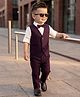 Robo Fry Full Sleeves 3 Pieces Party Suit With Bow - White & Maroon