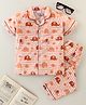 Knotty Kids Half Sleeves Elephant Printed Shirt And Pant Night Suit Set - Cream