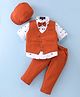 Robo Fry Cotton Lycra Full Sleeves Three Piece Party Suit with Bow & Cap - Rust Red