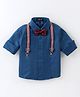 Robo Fry Cotton Full Sleeves Pintucks Party Shirt with Bow & Suspender - Blue
