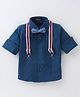Robo Fry Cotton Full Sleeves Pintucks Party Shirt with Bow & Suspender - Blue