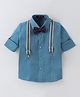 Robo Fry Cotton Full Sleeves Pintucks Party Shirt with Bow & Suspender - Blue