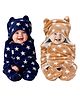 OyO Baby 3-in-1 Fleece Hooded Baby Blanket Wrappers Pack of 2 - Dark Blue & Beige