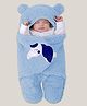 OYO BABY Fleece Baby Blankets New Born Pack of Hooded Supersoft Wearable Unicorn Wrapper Cum Baby Sleeping Bag - Blue