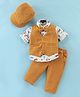 Robo Fry Cotton Knit Full Sleeves Checked Party Suit with Cap - Mustard