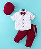 Robo Fry Cotton Lycra DC Full Sleeves Shirt & Pants Set With Suspender & Bow Abstract Print - White & Maroon