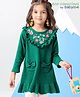 Babyoye Eco Conscious 100% Cotton Solid Full Sleeves Sweater Frock with Floral Embroidery - Green
