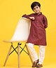 P-MARK Full Sleeves Embroidered With Ethnic Motif  Kurta Pyjama - Maroon Red
