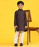 P-MARK Full Sleeves Embroidered With Ethnic Motif  Kurta Pyjama - Black