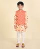 Lil Pitaara Pure Cotton Floral Printed Kurta With Jacket & Pyjama -Orange