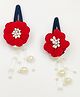 Lime By Manika Set Of 2 Pearl Dangle Flower Clips - Red