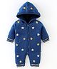 Yellow Apple Winter Wear Hooded Full Sleeves Romper with Stars Glitter Print - Blue