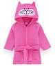 Babyhug Terry Woven Full Sleeves Hooded Bath Robe With Cat Patch-  Pink