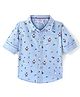 Babyhug Cotton Full Sleeve Regular Collar Christmas Theme Printed Shirt - Blue
