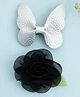 Knotty Ribbons Set Of 2 Butterfly And Rose Applique Embellished Alligator Hair Clip - Silver & Black
