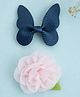 Knotty Ribbons Set Of 2 Butterfly And Rose Applique Embellished Alligator Hair Clip - Dark Blue & Light Pink