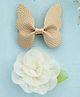 Knotty Ribbons Set Of 2 Butterfly And Rose Applique Embellished Alligator Hair Clip - Golden & Off White