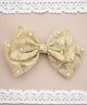 Knotty Ribbons Pearl Detailed Double Layered Net  Bow Embellished Alligator Hair Clip - Golden
