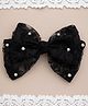 Knotty Ribbons Pearl Detailed Double Layered Net  Bow Embellished Alligator Hair Clip - Black