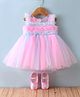 Bluebell Net Sleeveless Party Frock with Floral Applique & Booties - Pink & Blue