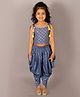 Lil' Drama Shoulder Tie Up Sleeves Foil Printed  With  Laced & Tassels Detailed Top & Dhoti - Blue