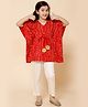 Piccolo Half Batwing Sleeves Seamless Bandhej Designed Kaftan Kurta With Pant - Red & Cream