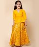 Piccolo Three Fourth Sleeves  Floral Motif Foil Printed Banarasi Lehenga With Organza Tie Blouse -  Yellow