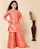 Piccolo Three Fourth Sleeves Floral Foil Printed  Kurta Pallazzo Set With Organza Dupatta - Pink & Peach