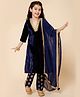 Piccolo Three Fourth Sleeves Laced Embellished Neck Line Velvet Kurta And Motif Printed  Pants With  Dupatta - Navy Blue