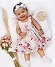 Halemons Frill Cap Sleeves All Over Flowers Printed Fit & Flare Dress - Off White