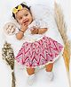 Halemons Half Sleeves Frill Detailed Solid Top With Chevron Designed Skirt - Pink