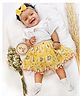 Halemons Half Sleeves Frill Detailed Solid Top With Floral Designed Skirt -  Yellow
