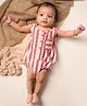 Halemons Unisex Sleeveless Striped With Side Pocket Detailed Romper -  Red