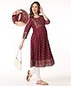 Bella Mama Three Fourth Sleeves Woven Printed Yoke Maternity Kurta with Pocket - Wine
