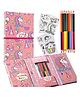 HAPPY HUES Travel Coloring Kit For Kids No Mess Unicorn Coloring Set With 60 Coloring Pages And 8 Double Sided Coloring Pencils Coloring Book For Girls And Boys Birthday Party Favors Gifts - Pink