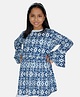 Kiddopanti Full Bell Sleeves Ikat Style Moroccan Printed Laced Embellished Kurta - Indigo