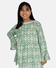 Kiddopanti Full Bell Sleeves Ikat Style Moroccan Printed Laced Embellished Kurta - Green
