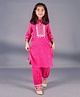 misbis Third Fourth Sleeves Striped & Lace Embellished Ethnic Kurta And Pyjama Set - Pink