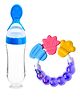 DOMENICO Silicone Squeezy Food Feeder Bottle With Spoon & Rattle Teether - Blue