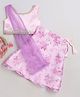 Many frocks Sleeveless Pleated And Stitched Dupatta And Floral Lengha Choli - Pink Purple