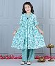 Aww Hunnie 100% Cotton Half Frill Sleeves Floral Motif Printed Crop Top With Plazzo & Peplum Shrug -Green