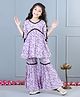 Aww Hunnie Three Fourth Sleeves Seamless Flowers Printed Frill Detailed Kurta With Coordinating Sharara - Mauve