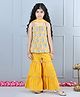 Aww Hunnie Sleeveless Jaipuri Flower Motif Printed Kurta With Sharara & Dupatta - Yellow