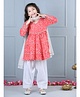 Aww Hunnie Three Fourth Seamless Abstract Printed & Lace Embellished Anarkali Kurta With Salwar & Dupatta - Red