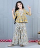 Aww Hunnie Three Fourth Seamless Jaipuri Flower Motif & Seamless Swirl Printed With Lace Embellished Coordinating Kurta Sharara Set - Yellow