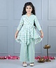 Aww Hunnie Three Fourth Sleeves Seamless Jaipuri Flower Motif Printed Shirt Style Angrakha Kurta With Striped Designed Palazzo - Green