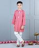 Aww Hunnie Full Sleeves Seamless Jaipuri Flower Motif Printed Kurta With Pyjama - Pink