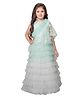 Betty By Tiny Kingdom Sleeveless Floral Self Design Shimmer Finish Ombre Effect Tulle Layered Party Gown With Dupatta  -  Pista Green