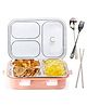 Fiddlerz Lunch Box With 3 Compartments Tiffin Box Stainless Steel with Spoon & Fork Eco-Friendly Lunch Food Containers for School Office  - Pink
